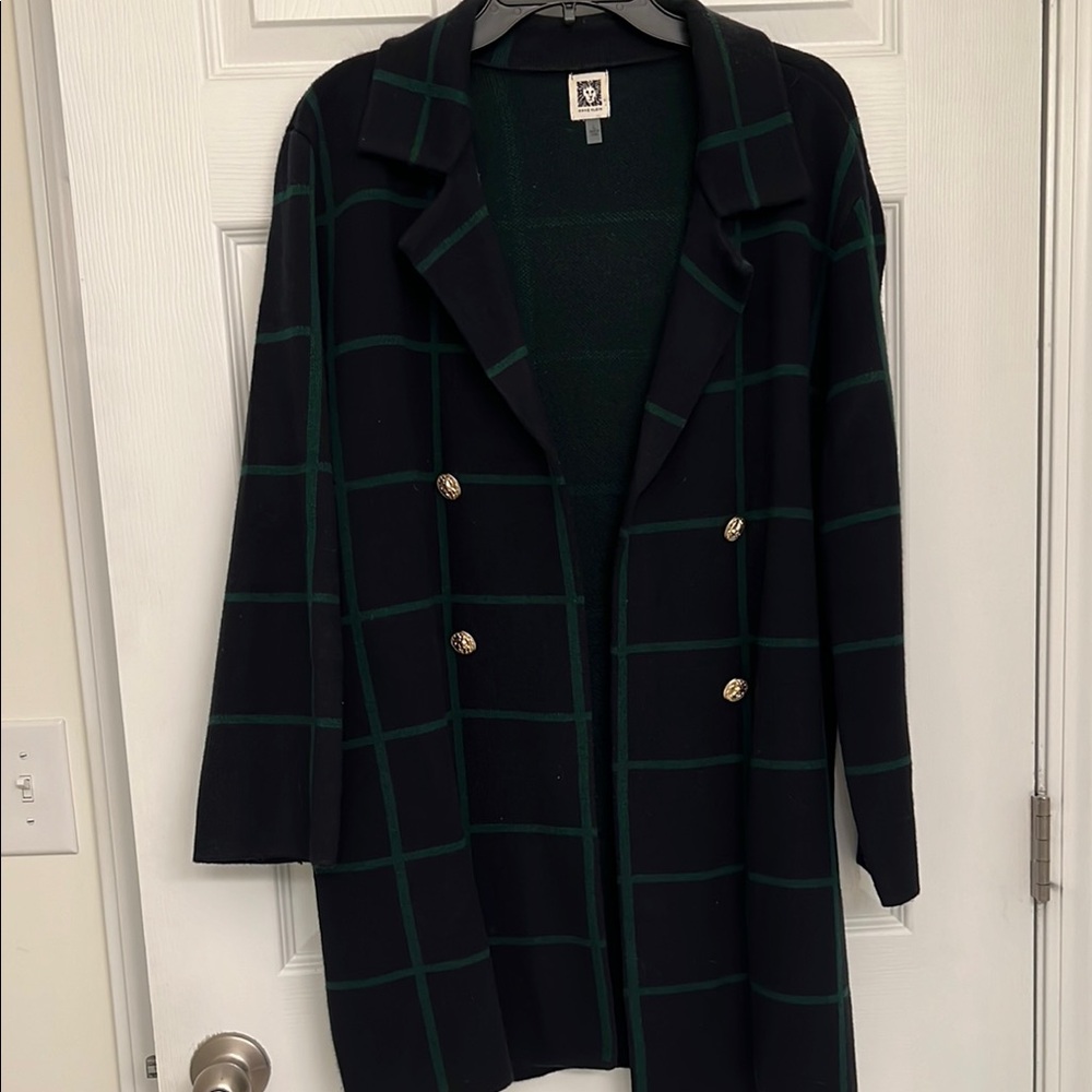 Anne Klein Green Trench Coat with Prominent Lapels